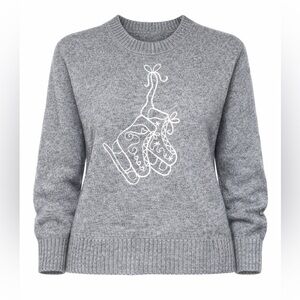 Sincerely Jules Gray Ice Skate Sweater Womens Size S Winter Embroidered Knit